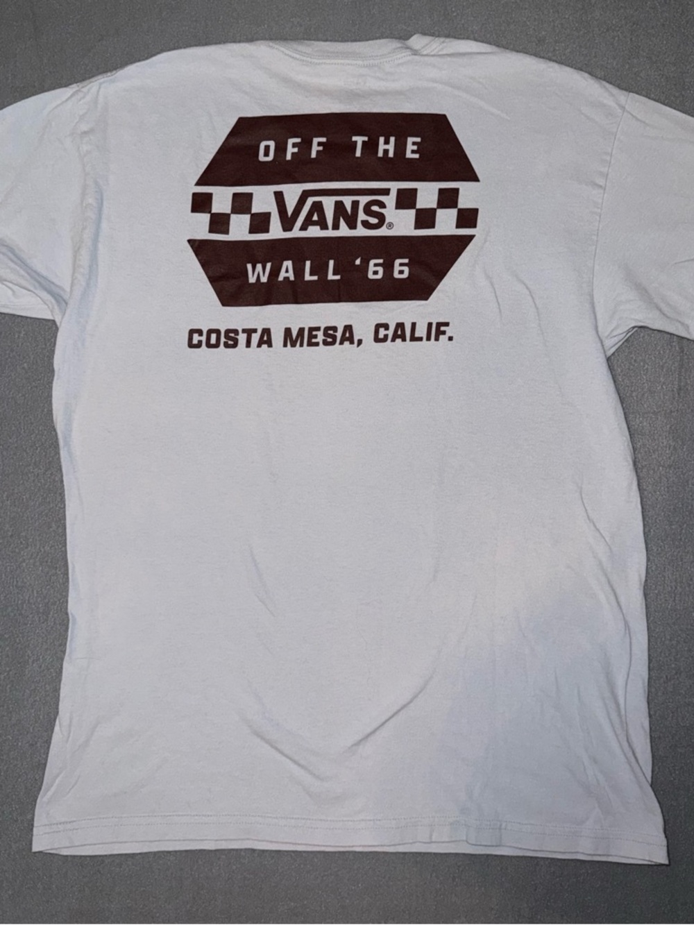 Vans White Tee with Small Maroon Chest Logo